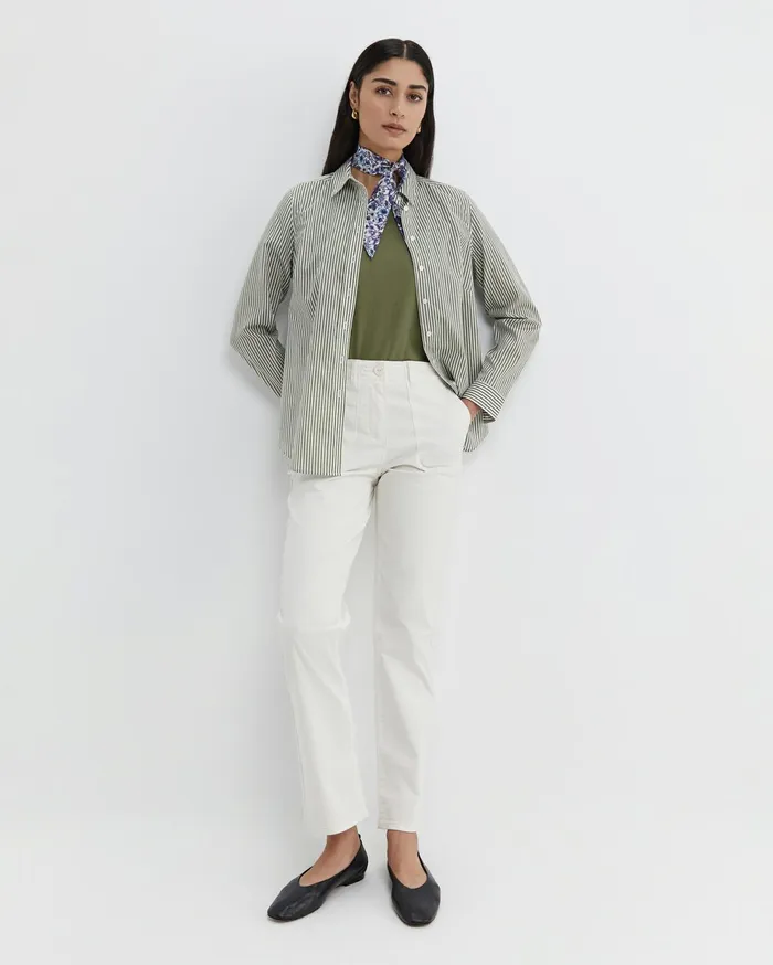 Sportscraft Stripe Lily Voile Shirt Khakiwhite Women Shirts