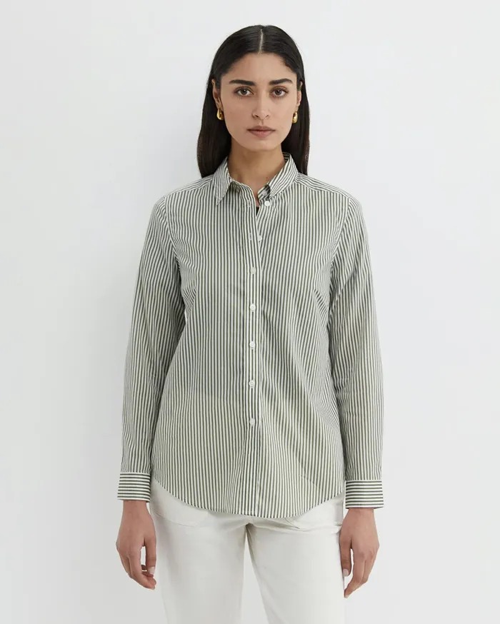 Sportscraft Stripe Lily Voile Shirt Khakiwhite Women Shirts