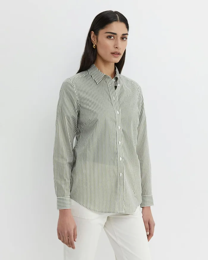 Sportscraft Stripe Lily Voile Shirt Khakiwhite Women Shirts