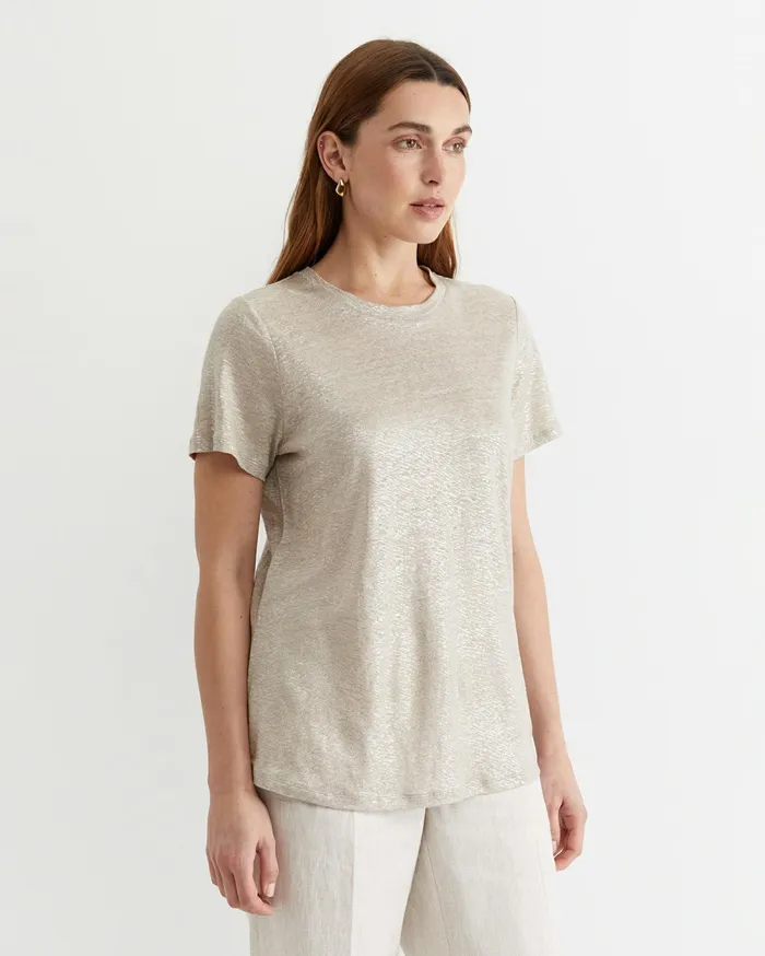 Sportscraft Tonia Foil Linen Tee Champagne Women Tops and Tees