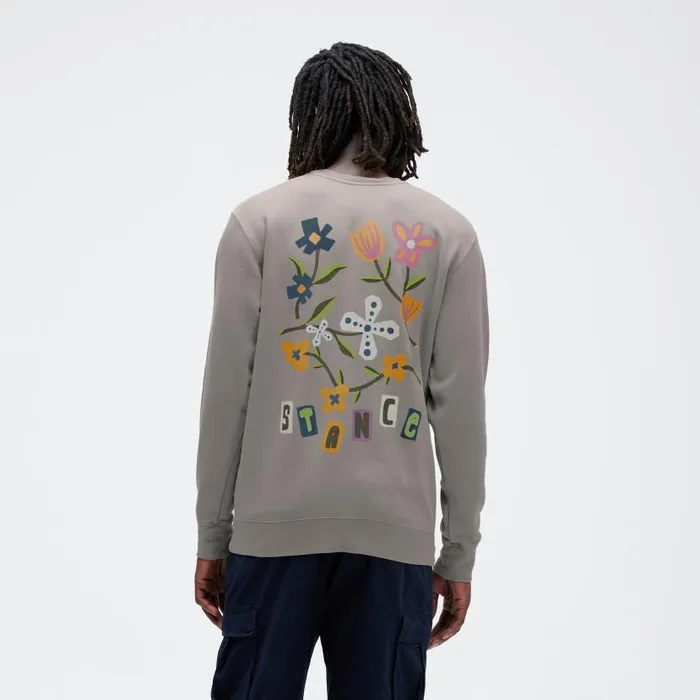 Stance Harvest Crew Pullover Tee Cement Men Sweatshirts and Hoodies