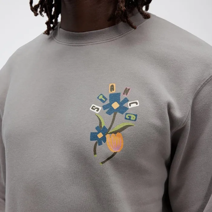 Stance Harvest Crew Pullover Tee Cement Men Sweatshirts and Hoodies