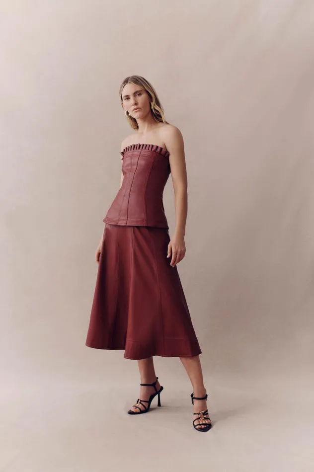 Stanhope Vegan Leather Top Mahogany Red Women Aje Tops