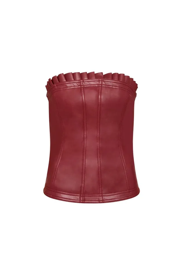 Stanhope Vegan Leather Top Mahogany Red Women Aje Tops Stanhope Vegan Leather Top Mahogany Red Women Aje Tops