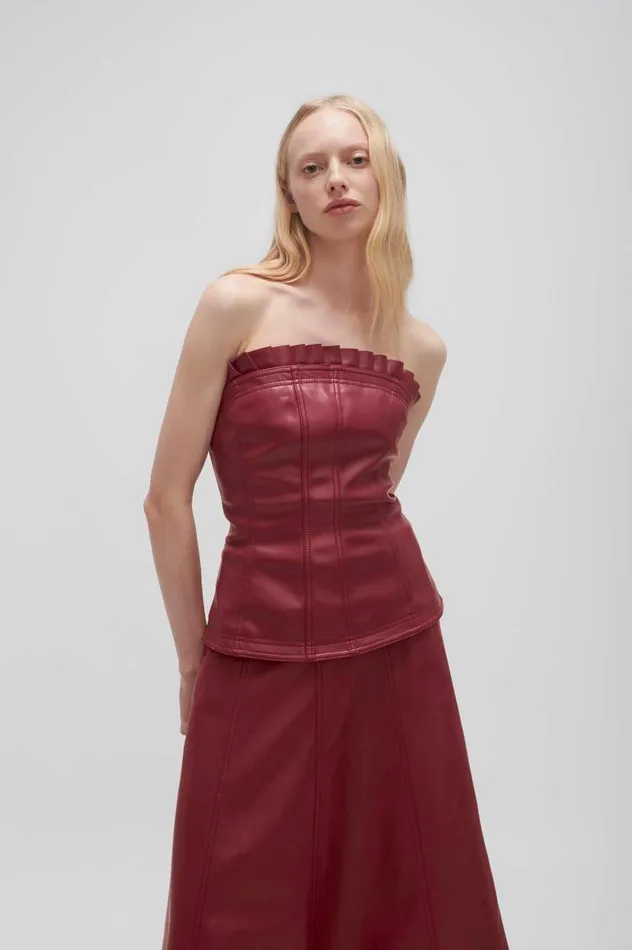 Stanhope Vegan Leather Top Mahogany Red Women Aje Tops Stanhope Vegan Leather Top Mahogany Red Women Aje Tops