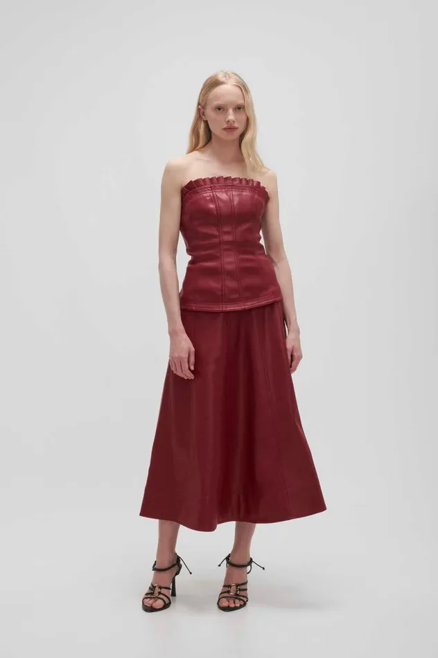 Stanhope Vegan Leather Top Mahogany Red Women Aje Tops Stanhope Vegan Leather Top Mahogany Red Women Aje Tops