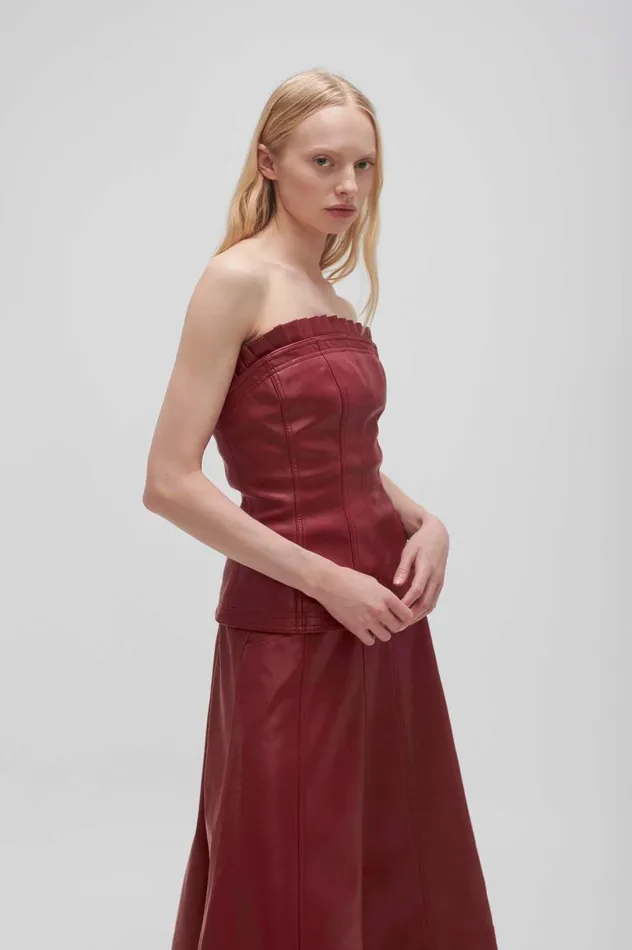 Stanhope Vegan Leather Top Mahogany Red Women Aje Tops Stanhope Vegan Leather Top Mahogany Red Women Aje Tops