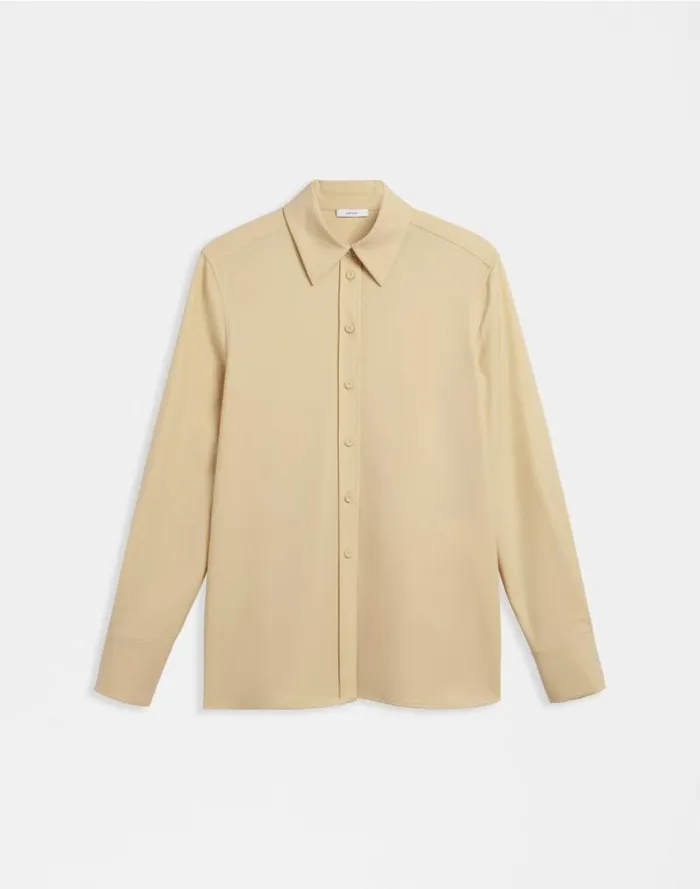 Stretch Wool Blend Canvas Straight Yellow Shirt Women Lardini Shirts