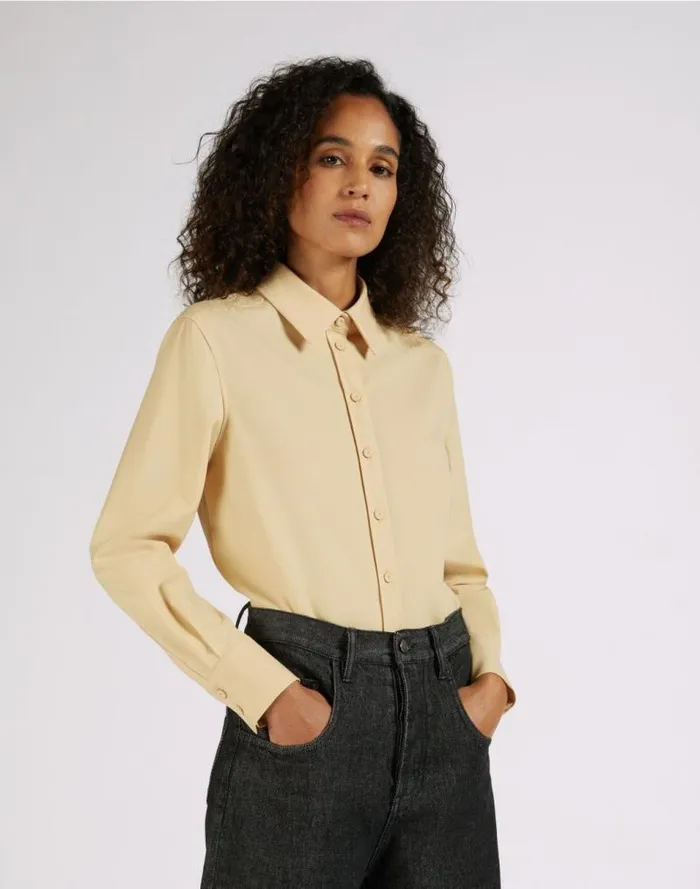 Stretch Wool Blend Canvas Straight Yellow Shirt Women Lardini Shirts