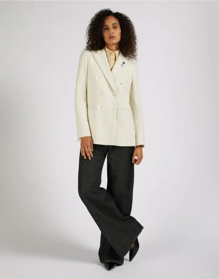 Stretch Wool Blend Canvas Straight Yellow Shirt Women Lardini Shirts