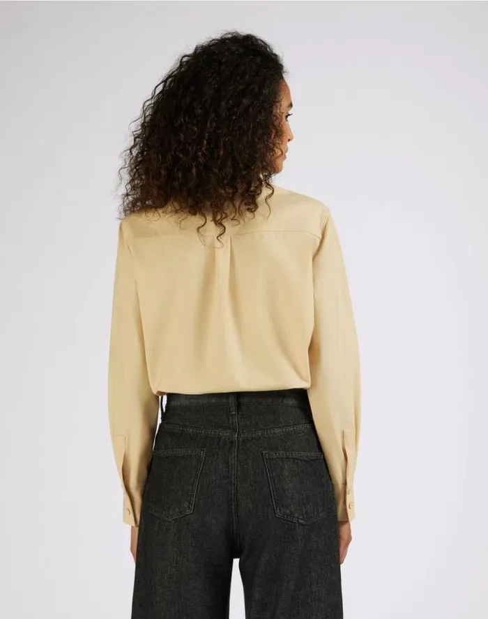 Stretch Wool Blend Canvas Straight Yellow Shirt Women Lardini Shirts