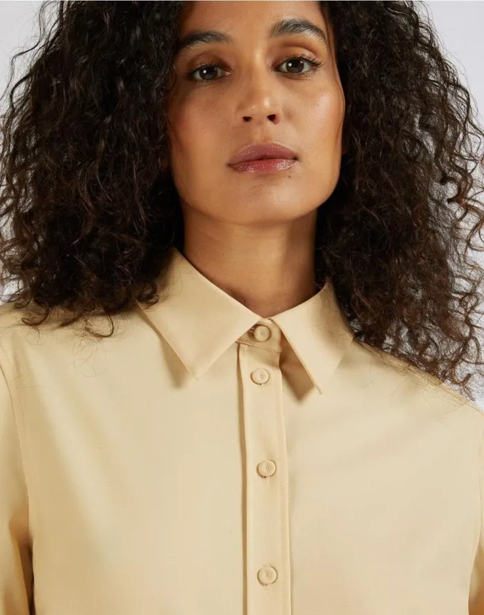Stretch Wool Blend Canvas Straight Yellow Shirt Women Lardini Shirts