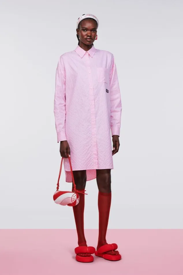 Stripe Midi Shirt Dress Pink Pink Women Fiorucci