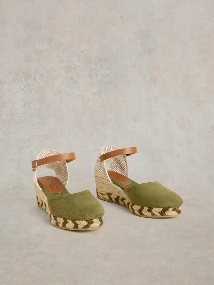 Suede Closed Espadrille Wedge Khaki Green Women White Stuff Heels