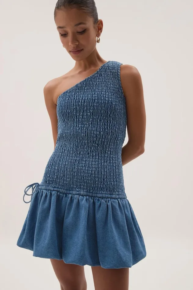 Sunray One Shoulder Mini Dress Blue Wash Women Aje Dresses