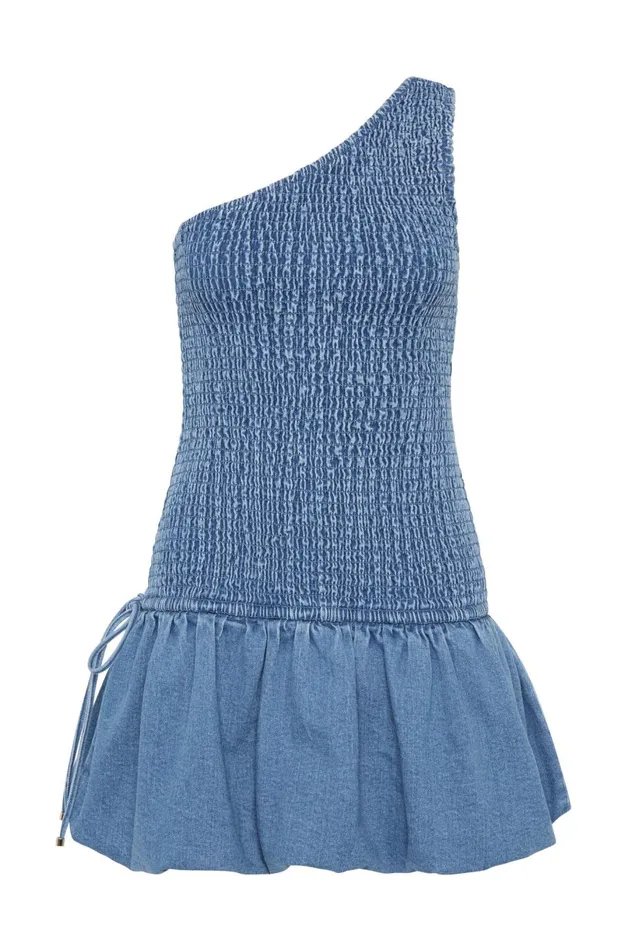 Sunray One Shoulder Mini Dress Blue Wash Women Aje Dresses Sunray One Shoulder Mini Dress Blue Wash Women Aje Dresses