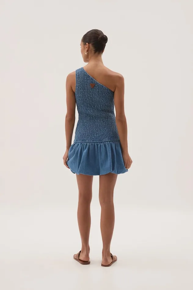 Sunray One Shoulder Mini Dress Blue Wash Women Aje Dresses Sunray One Shoulder Mini Dress Blue Wash Women Aje Dresses