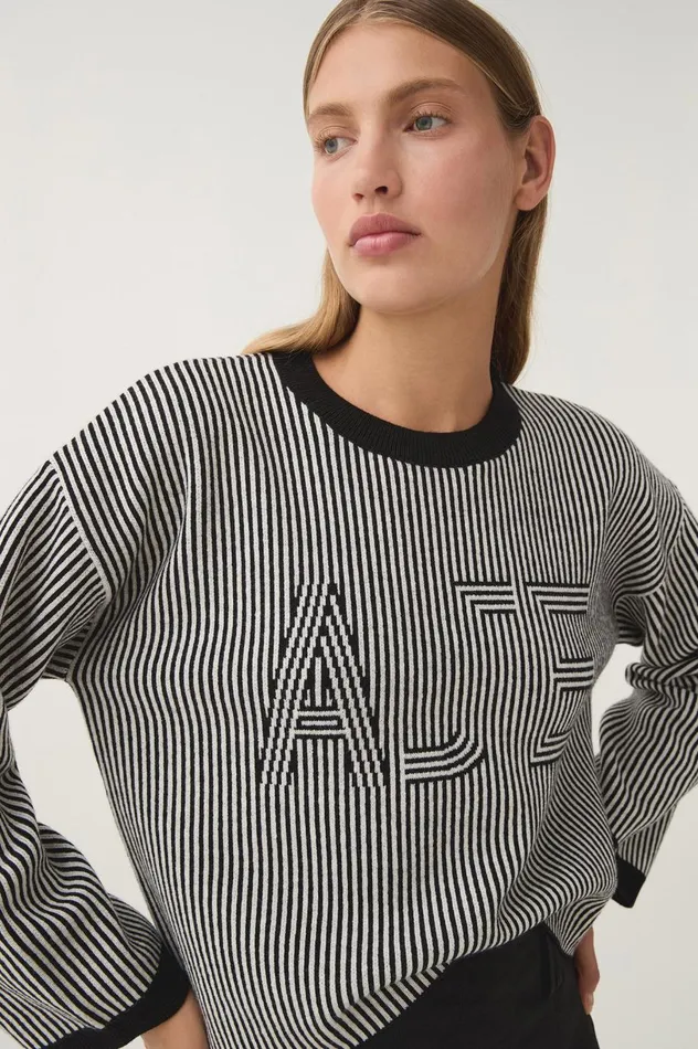 Sutton Stripe Logo Knit Blackivory Women Aje Knitwear and Jumpers