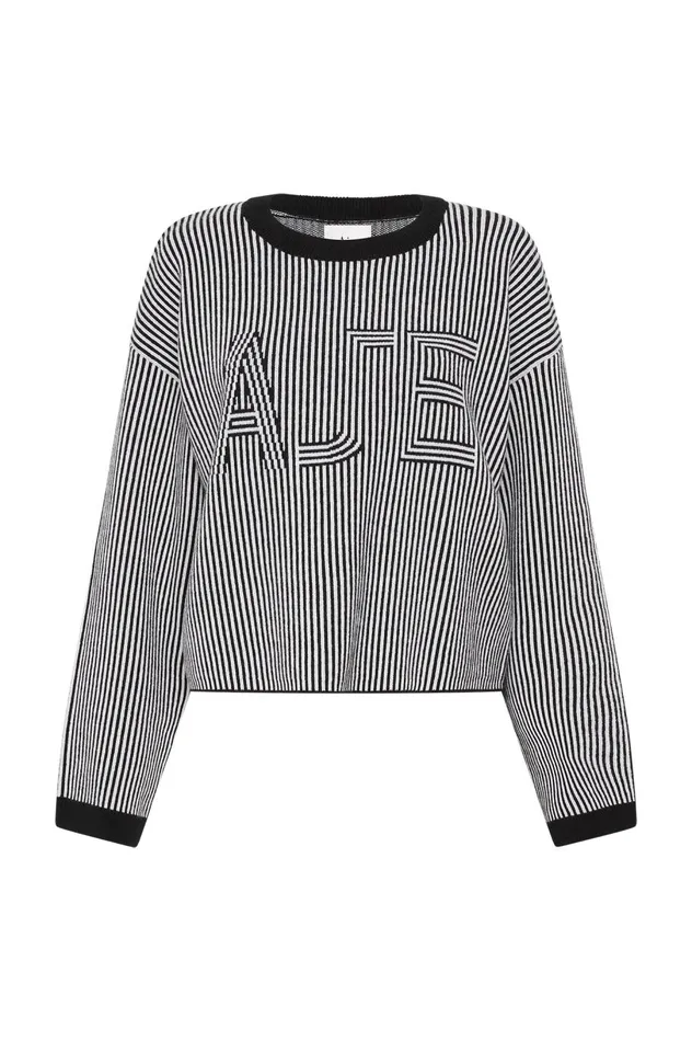 Sutton Stripe Logo Knit Blackivory Women Aje Knitwear and Jumpers Sutton Stripe Logo Knit Blackivory Women Aje Knitwear and Jumpers