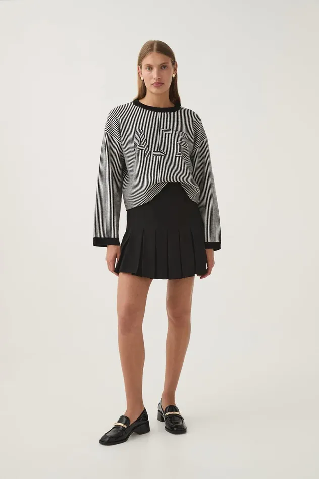 Sutton Stripe Logo Knit Blackivory Women Aje Knitwear and Jumpers Sutton Stripe Logo Knit Blackivory Women Aje Knitwear and Jumpers