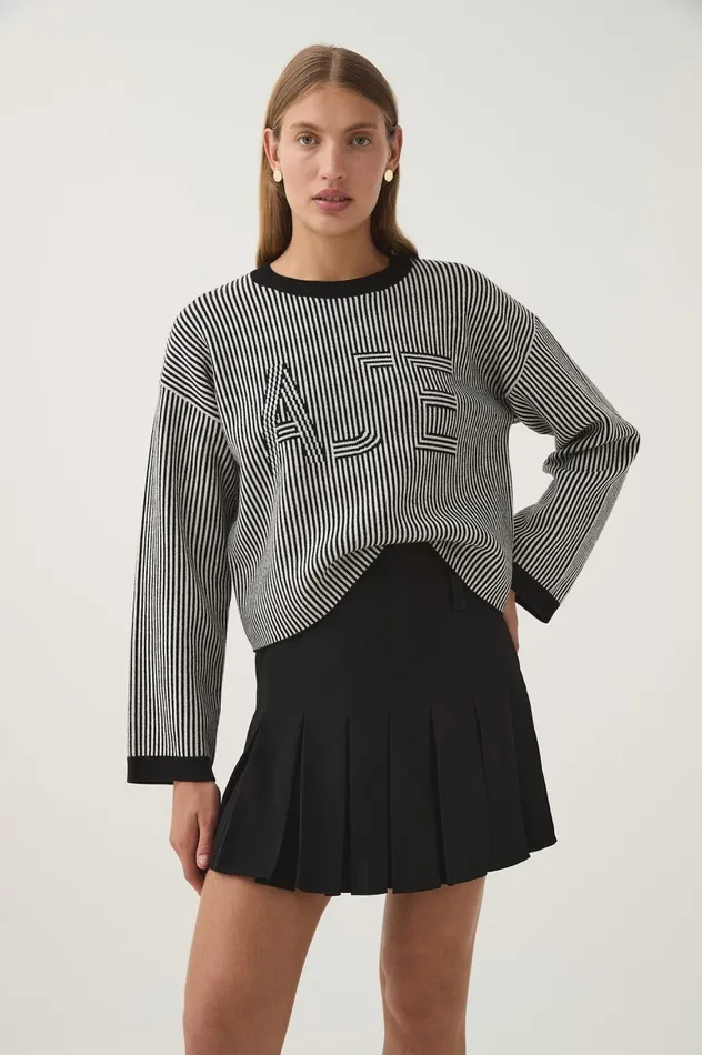 Sutton Stripe Logo Knit Blackivory Women Aje Knitwear and Jumpers Sutton Stripe Logo Knit Blackivory Women Aje Knitwear and Jumpers