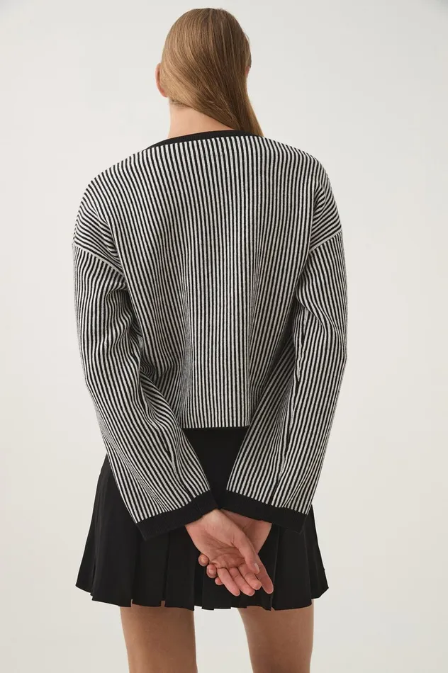 Sutton Stripe Logo Knit Blackivory Women Aje Knitwear and Jumpers Sutton Stripe Logo Knit Blackivory Women Aje Knitwear and Jumpers