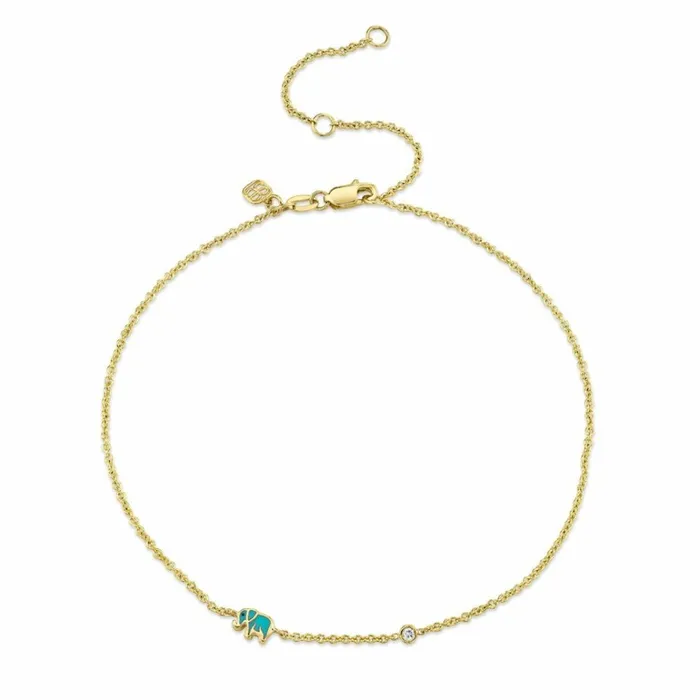 Sydney Evan Anklets Gold and Enamel Mini Elephant Anklet 8211 Women