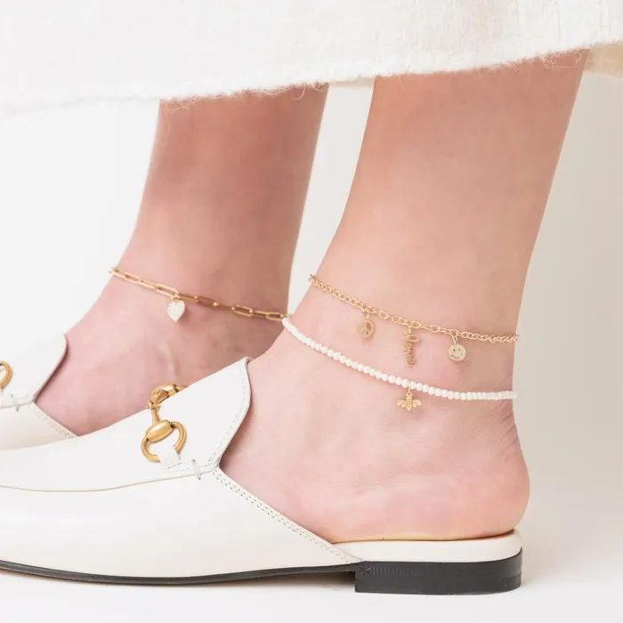 Sydney Evan Anklets Pure Gold Tiny Bee Anklet On Fresh Water Pearls 8211 Women