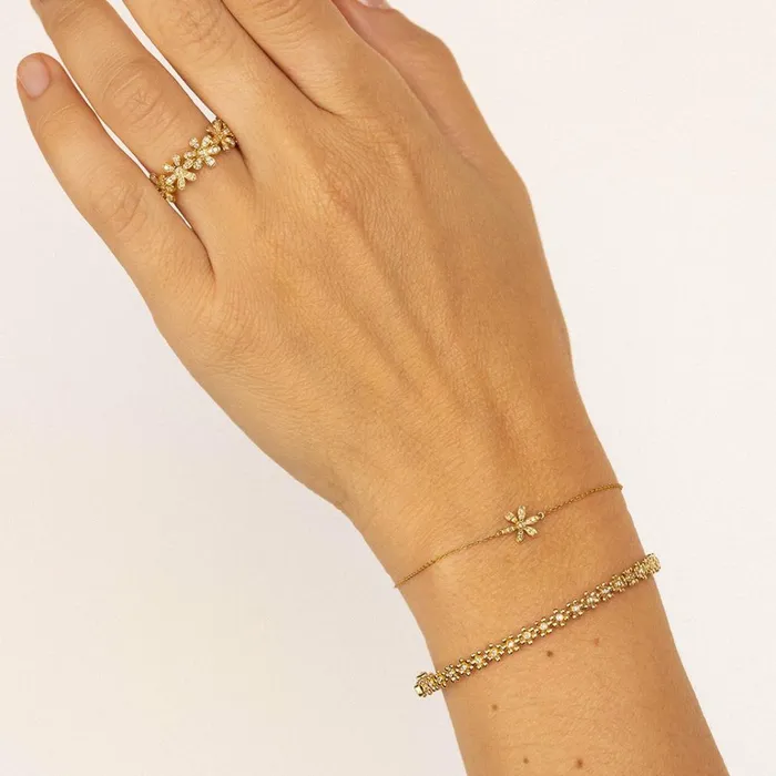 Sydney Evan Bangles Gold and Diamond Tiny Daisy Bangle 8211 Women