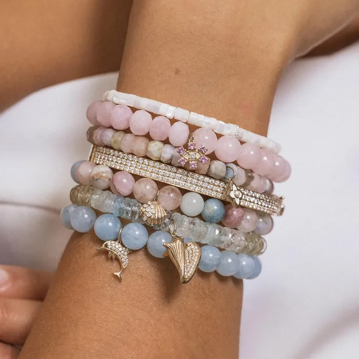 Sydney Evan Beaded Bracelets Gold and Diamond 4mm Cocktail Eternity Rondelle On Mother Of Pearl Heishi 8211 Women