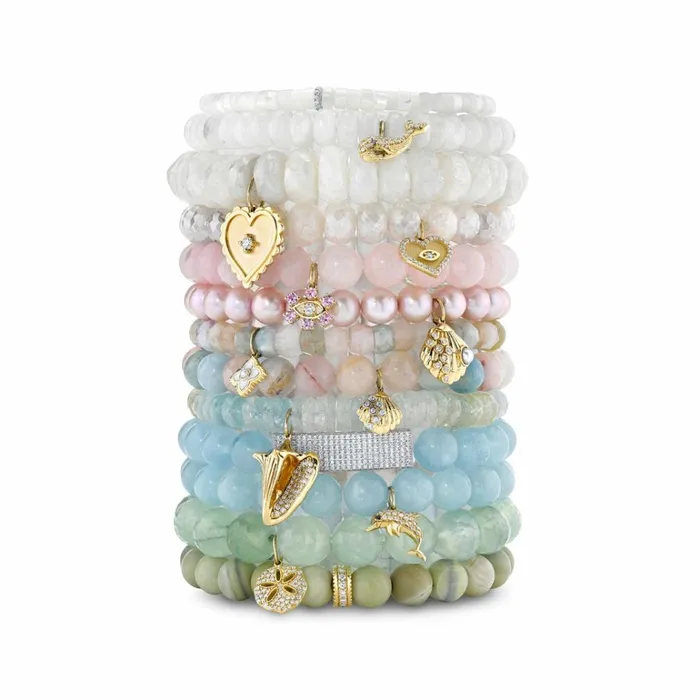 Sydney Evan Beaded Bracelets Gold and Diamond 4mm Cocktail Eternity Rondelle On Mother Of Pearl Heishi 8211 Women