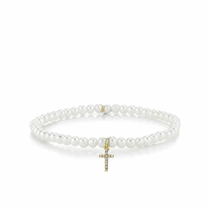 Sydney Evan Beaded Bracelets Gold and Diamond Cross On Pearls 8211 Women