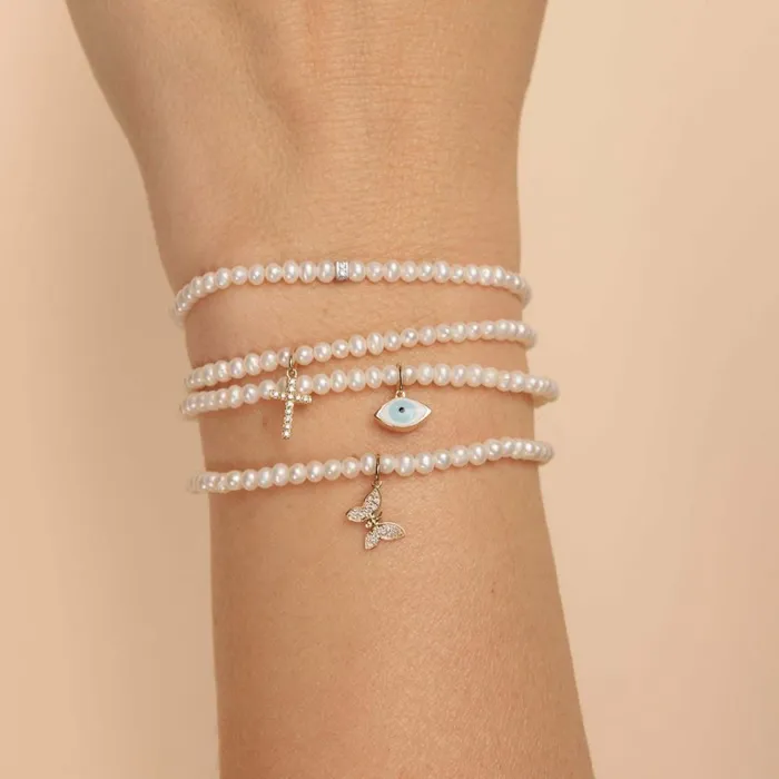 Sydney Evan Beaded Bracelets Gold and Diamond Cross On Pearls 8211 Women
