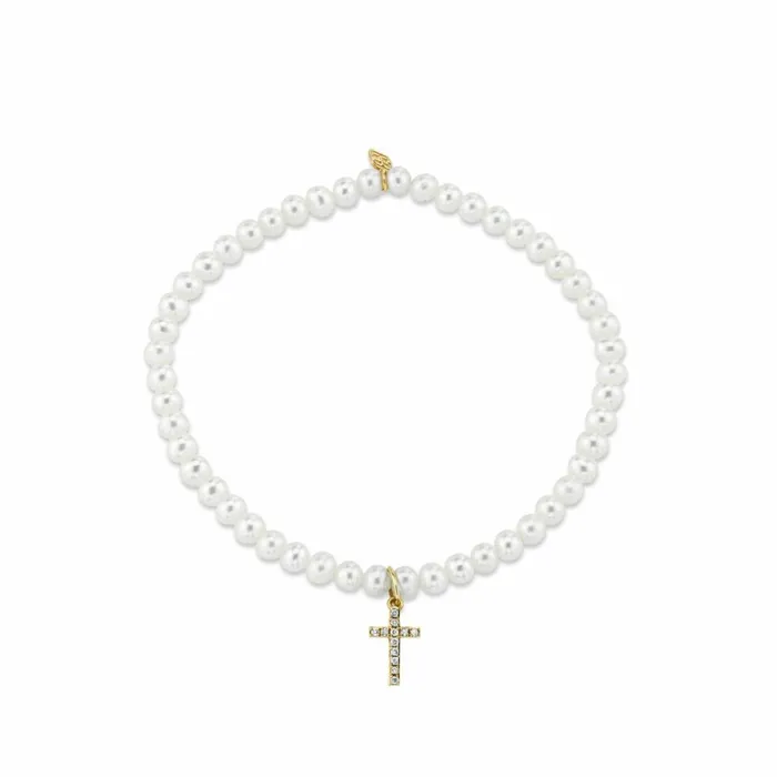 Sydney Evan Beaded Bracelets Gold and Diamond Cross On Pearls 8211 Women
