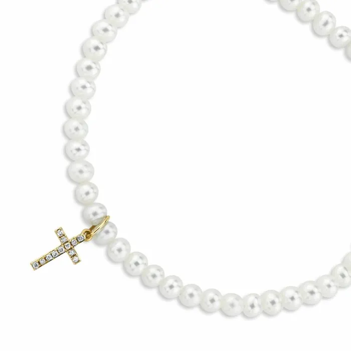 Sydney Evan Beaded Bracelets Gold and Diamond Cross On Pearls 8211 Women