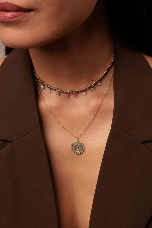 Sydney Evan Beaded Necklaces Gold and Diamond Multi Tiny Disc Necklace 8211 Women