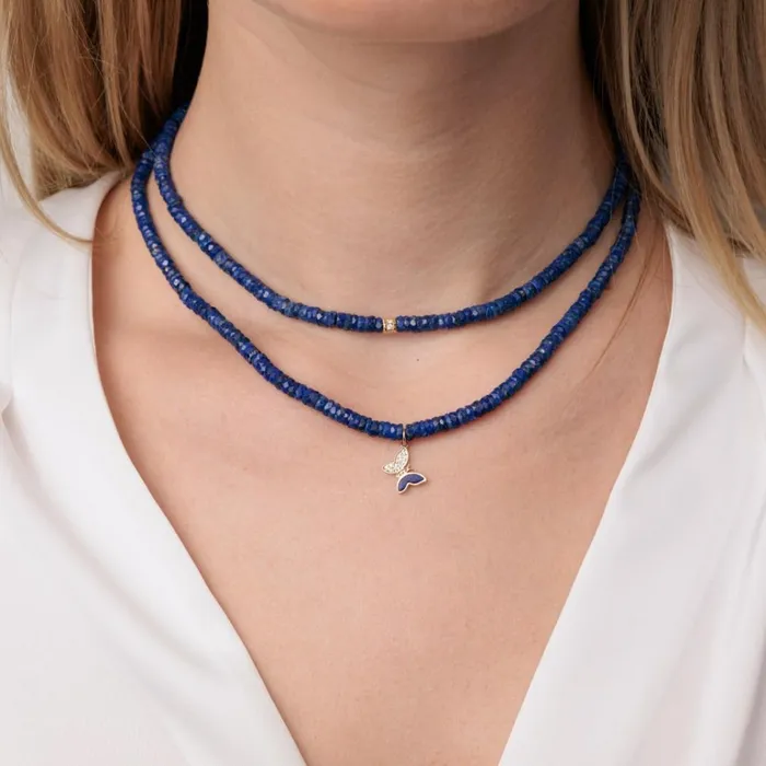 Sydney Evan Beaded Necklaces Gold and Diamond Rondelle Lapis Heishi Necklace 8211 Women
