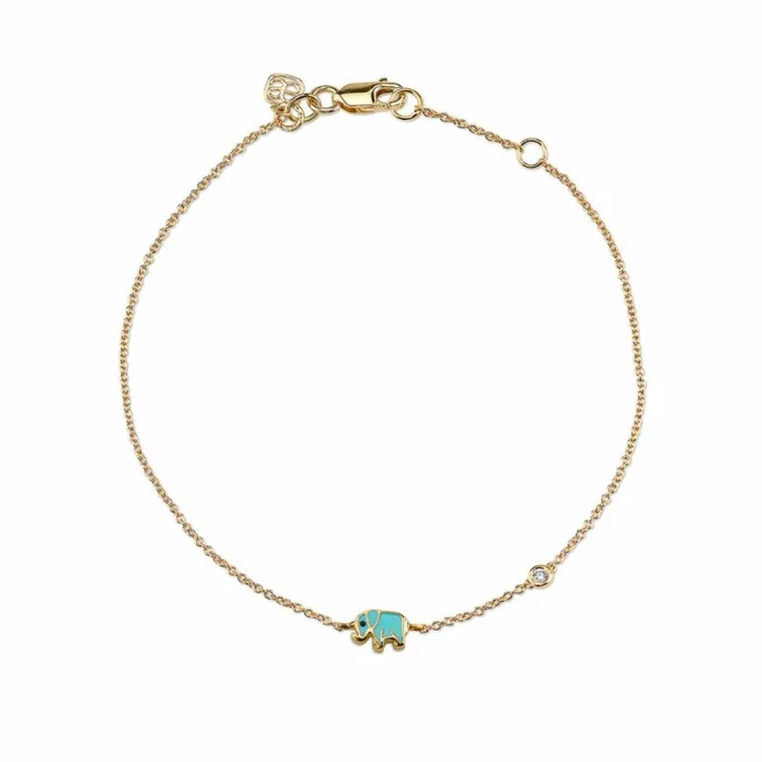 Sydney Evan Chain Bracelets Gold and Turquoise Mini Enamel Elephant Bracelet 8211 Women Sydney Evan Chain Bracelets Gold and Turquoise Mini Enamel Elephant Bracelet 8211 Women