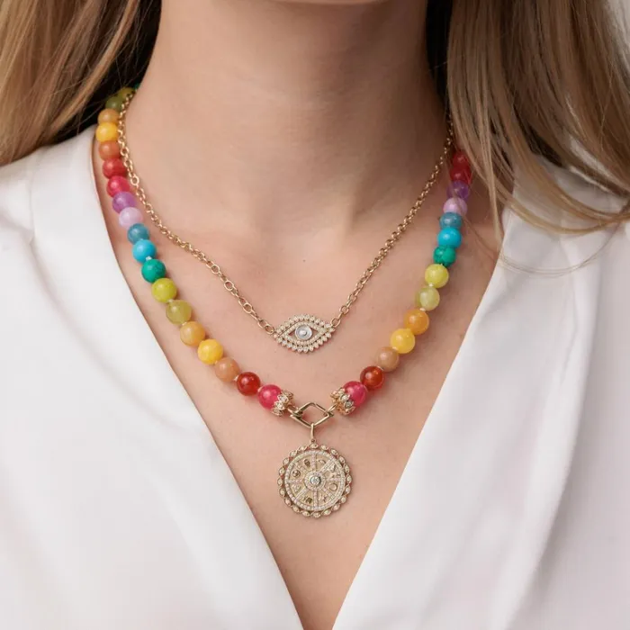 Sydney Evan Chain Necklaces Gold and Diamond Eye Stone Inlay Necklace 8211 Women