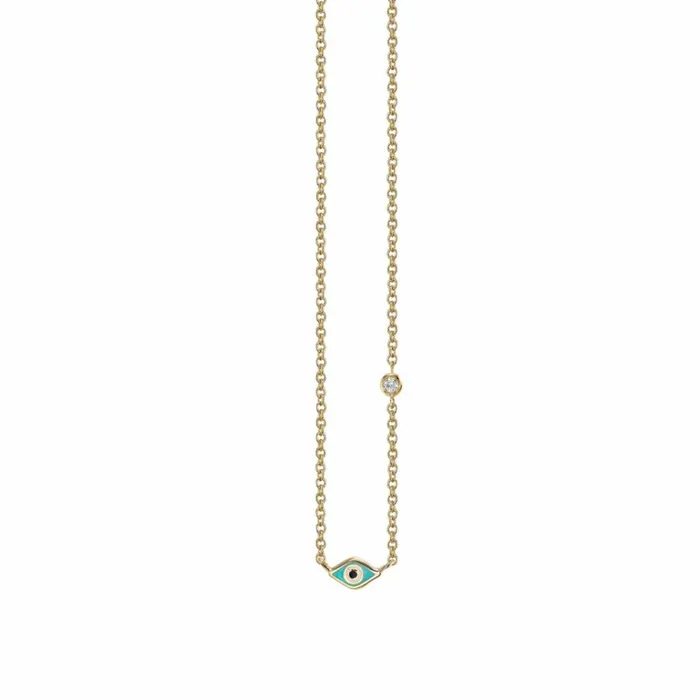 Sydney Evan Chain Necklaces Gold and Turquoise Mini Enamel Eye Necklace With Diamond 8211 Women Sydney Evan Chain Necklaces Gold and Turquoise Mini Enamel Eye Necklace With Diamond 8211 Women