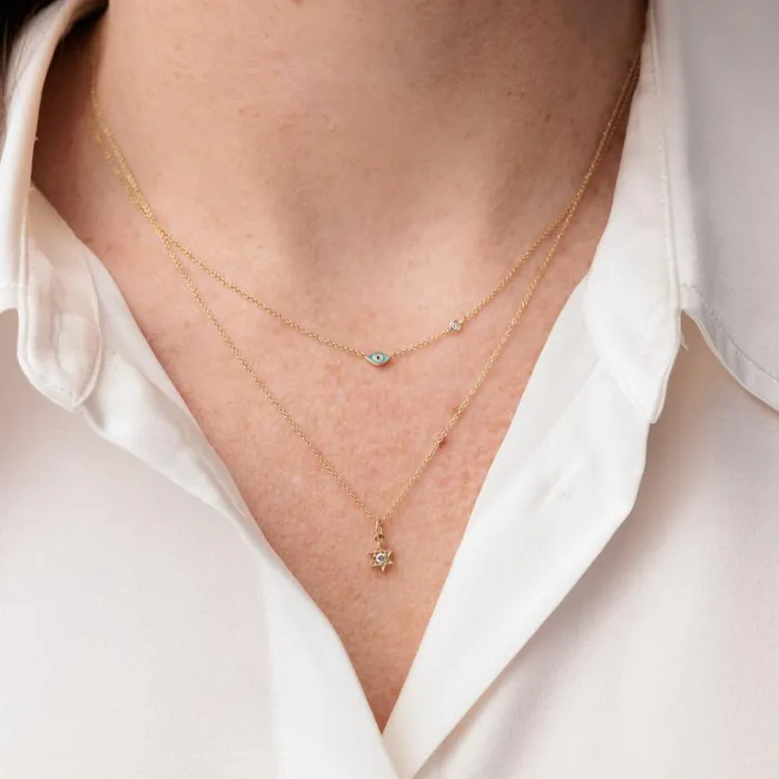 Sydney Evan Chain Necklaces Gold and Turquoise Mini Enamel Eye Necklace With Diamond 8211 Women