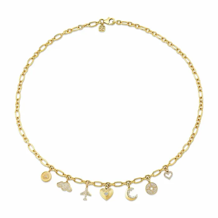 Sydney Evan MultiCharm Necklaces Gold and Diamond MultiCharm Jet Set Necklace 8211 Women Sydney Evan MultiCharm Necklaces Gold and Diamond MultiCharm Jet Set Necklace 8211 Women