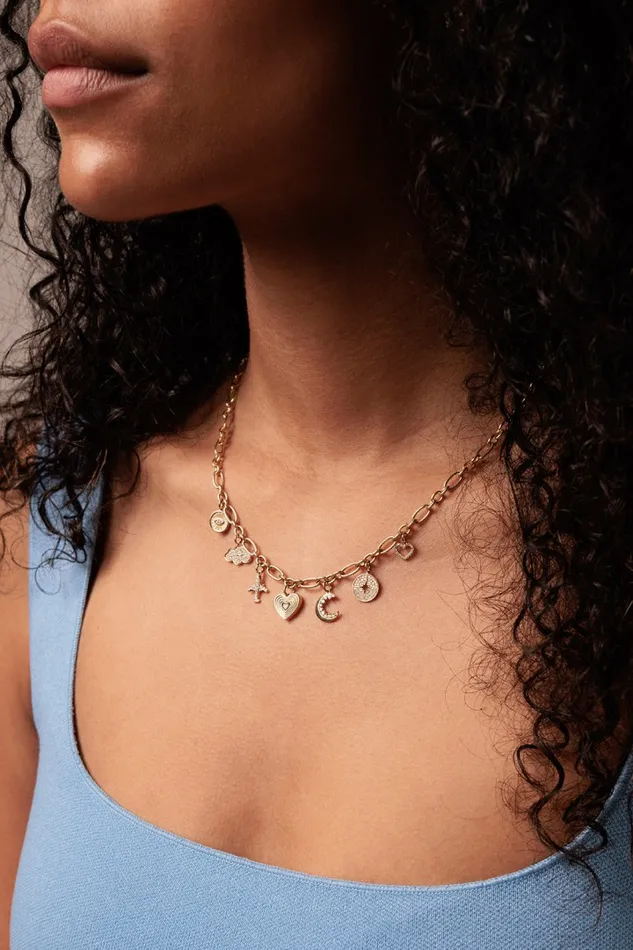 Sydney Evan MultiCharm Necklaces Gold and Diamond MultiCharm Jet Set Necklace 8211 Women