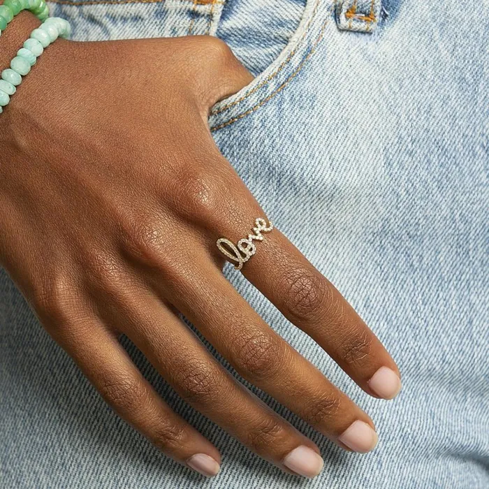 Sydney Evan Script Rings Gold and Diamond Large Love Ring 8211 Women