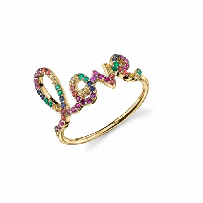Sydney Evan Script Rings Gold and Rainbow Large Love Ring 8211 Women