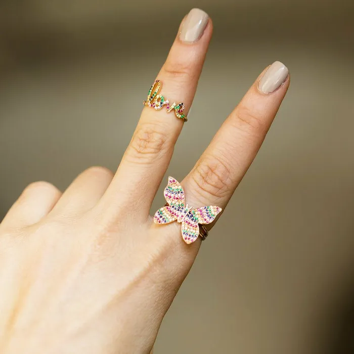 Sydney Evan Script Rings Gold and Rainbow Large Love Ring 8211 Women