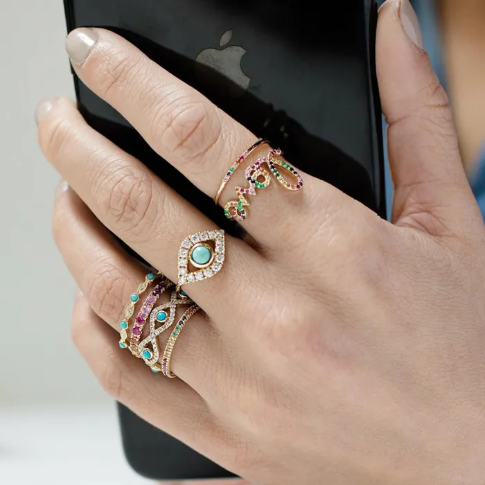 Sydney Evan Stacking Rings Gold and Rainbow 7Stone Ring 8211 Women