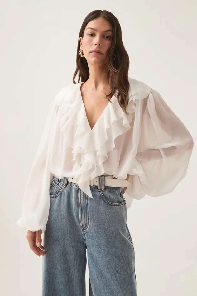Tabitha Pom Pom Blouse Ivory Women Aje Tops