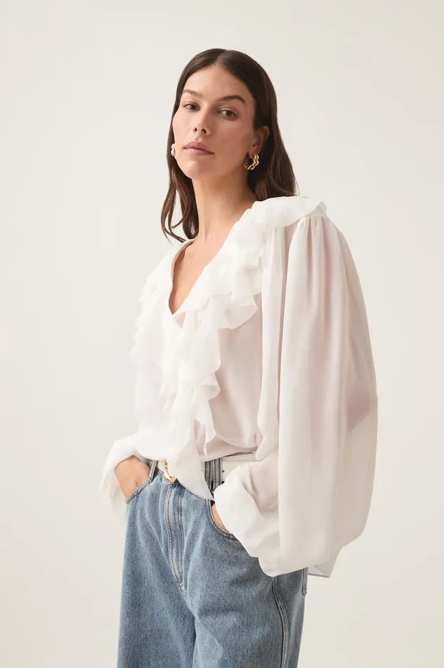 Tabitha Pom Pom Blouse Ivory Women Aje Tops Tabitha Pom Pom Blouse Ivory Women Aje Tops