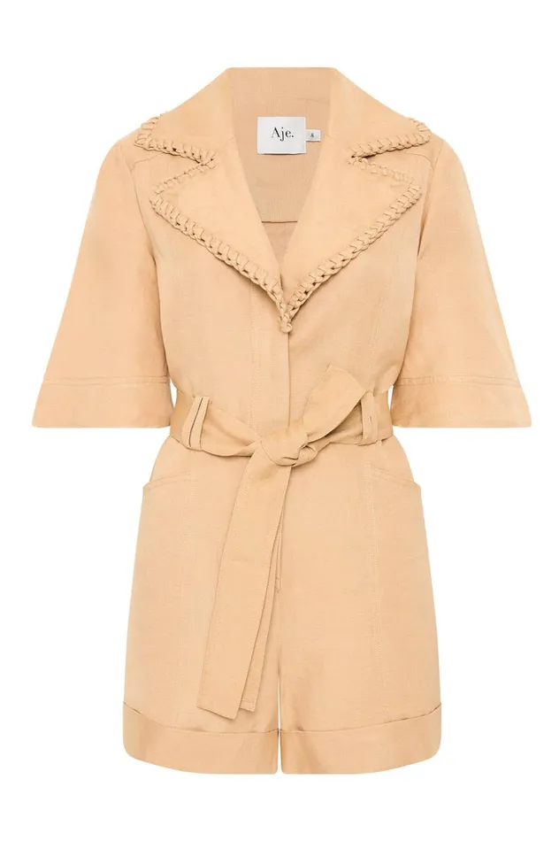 Tactile Whipstitch Playsuit Sand Brown Women Aje Playsuits and Jumpsuits Tactile Whipstitch Playsuit Sand Brown Women Aje Playsuits and Jumpsuits
